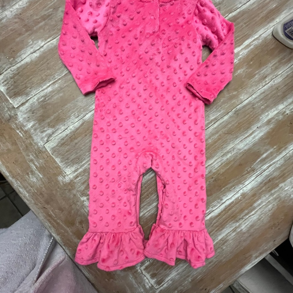 Mud Pie EUC Girls Pink Minky Dot Reindeer One Piece Size 9-12m - Picture 7 of 8